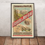 Chamonix Reiseplakat: Chemins de fer P.L.M. Ausflüge zum Mont-Blanc von F. Hugo d’Alesi, 1889 