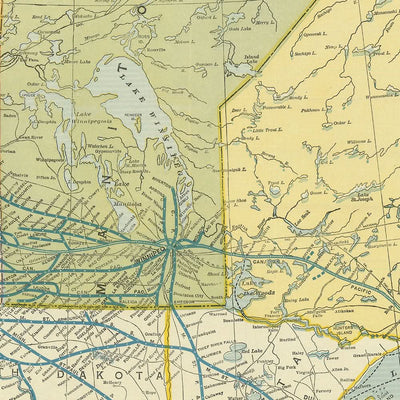 Mapa antiguo de Canadá y el norte de Estados Unidos de Poole Brothers, 1912: ferrocarriles, Grandes Lagos, bahía de Hudson, Toronto, Chicago