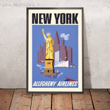 Póster de viaje de Nueva York de Allegheny Airlines, 1950 
