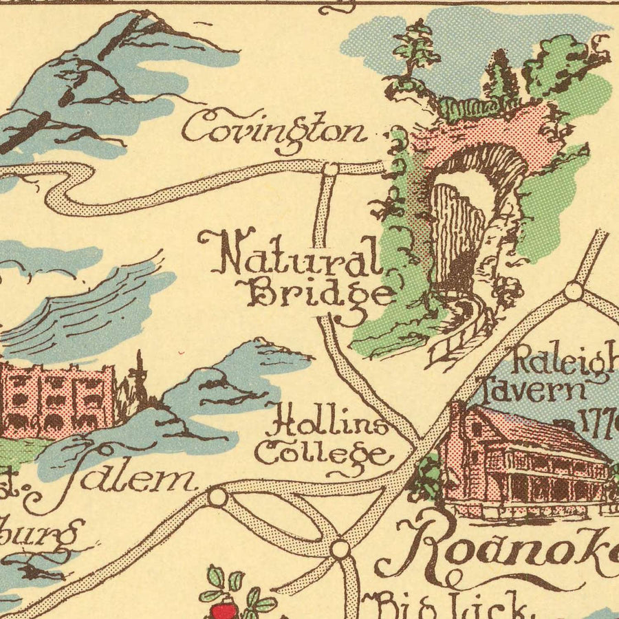 Mappa antica della regione degli Appalachi di Kearfott, 1950: Sentiero degli Appalachi, Cumberland Gap, Grandi Monti Smoky, Winston Salem 