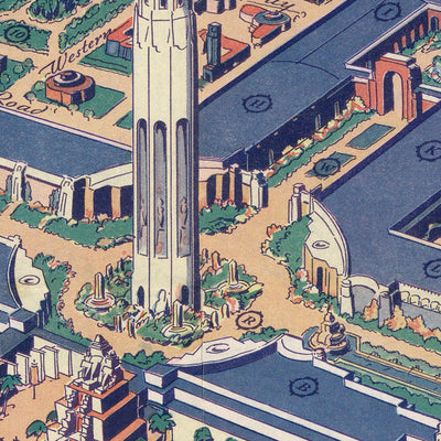 Old Map of Treasure Island & the Golden Gate International Exposition1939: Tower of the Sun, Court of the Seven Seas, California Building, Bay Bridge, San Francisco