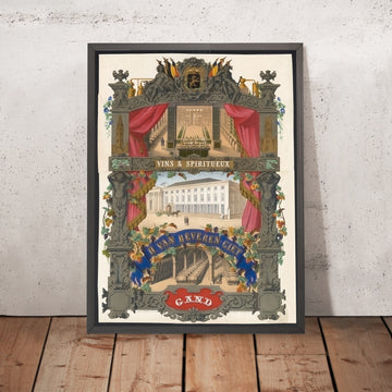 A framed image of H. Van Beveren-Giet Vintage Wine and Spirits Poster, 1860