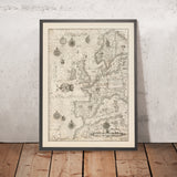 Alter nautischer Chart von Europa von Waghenaer, 1588: Britische Inseln, Island, Hy Brasil mythische Insel 