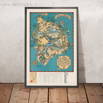 Mapa pictórico vintage de la Isla Grande, Hawái, 1935 