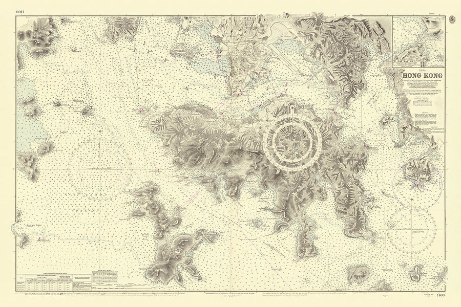 Antigua carta náutica de Hong Kong por Belcher, 1953: Puerto de Victoria, Península de Kowloon 