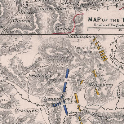 Schlacht bei Stockach von AK Johnston, 1799 Antike Farblithographie