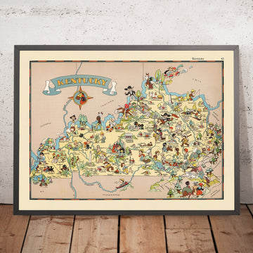 Mappa Pittorica del Kentucky di Ruth Taylor White, 1935: Louisville, Lexington, Corse di Cavalli, Bourbon, Appalachi 