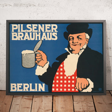 A framed image of Pilsener Brauhaus Berlin Vintage Pilsner Beer Poster, 1910