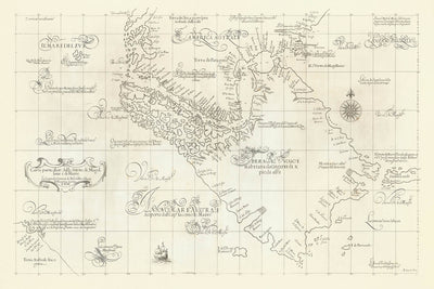 Old Strait of Magellan Nautical Chart by Dudley, 1646: Tierra del Fuego, Le Maire Strait, Terra Australis