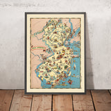 Bildkarte von New Jersey von Ruth Taylor White, 1935: Newark, Jersey Shore, Pine Barrens, Atlantischer Ozean, Delaware River 