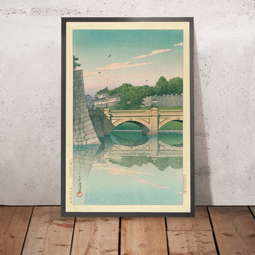 Une image encadrée de Morning at Nijubashi Bridge par Hasui Kawase, 1935