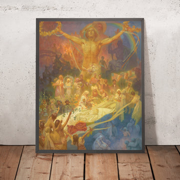 A framed image of The Apotheosis of the Slavs by Alphonse Mucha, 1926