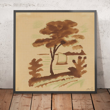 A framed image of Tree and Sailboat I by August Macke, 1911