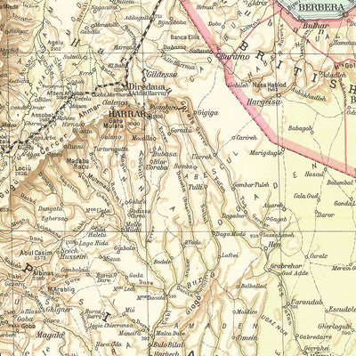 Old Map of East Africa by Touring Club Italiano, 1936: Addis Ababa, Mogadishu, Red Sea, Railways, Inset Maps