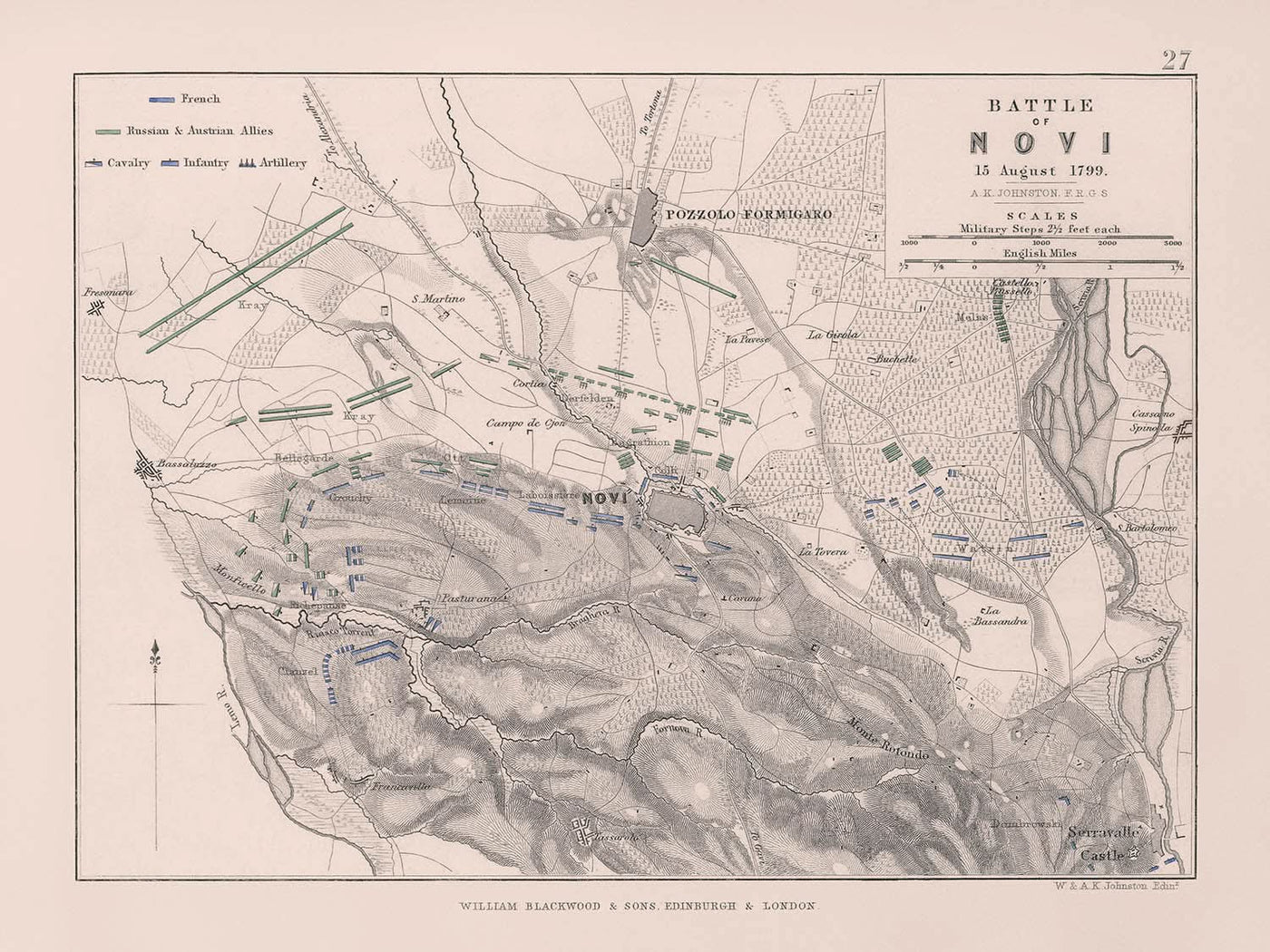 Batalla de Novi, 15 de agosto de 1799, por AK Johnston, litografía de 1799