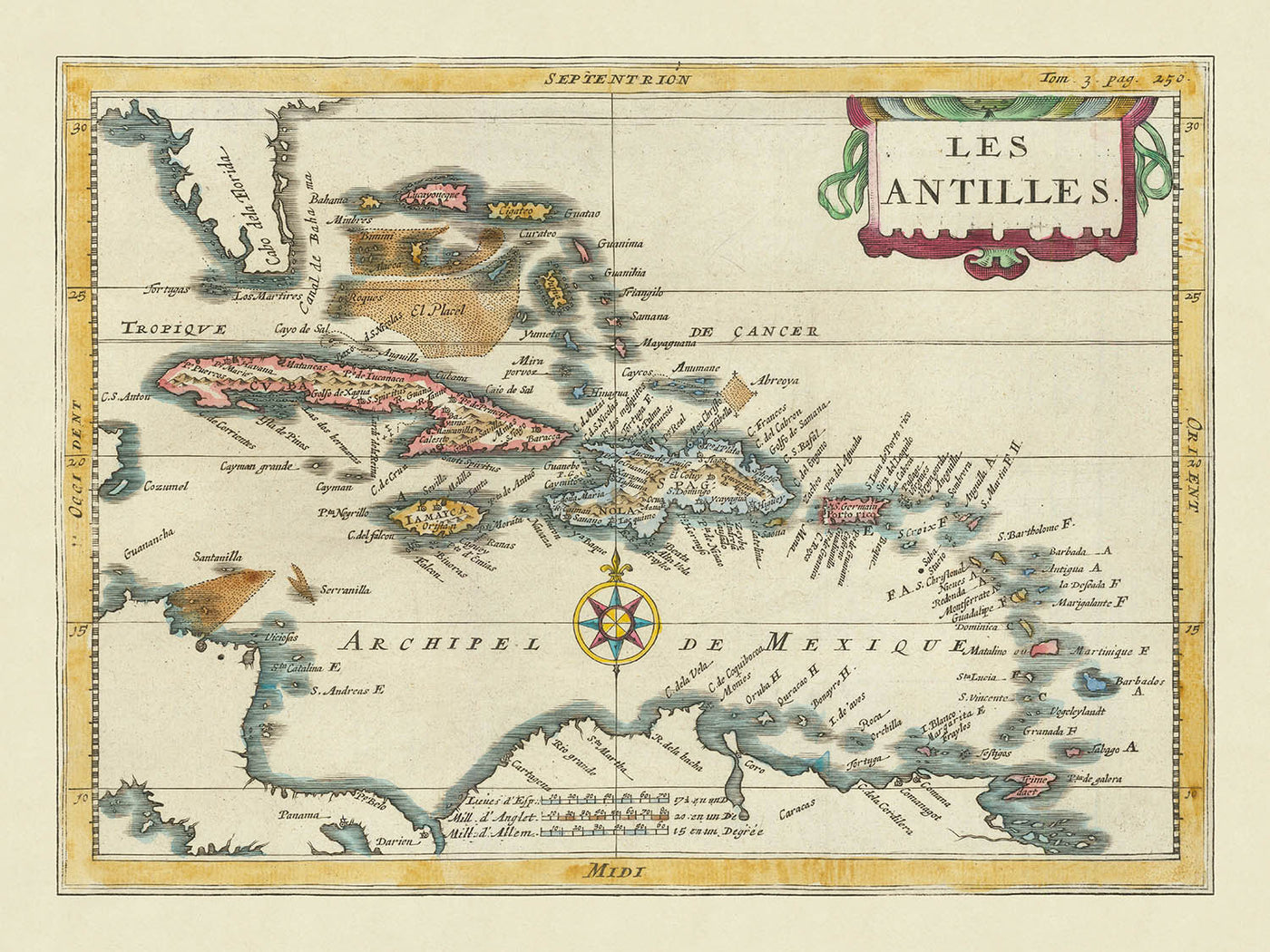 Rare Map of the Greater & Lesser Antilles by du Plessis, 1700: Cuba, Hispaniola, Jamaica, Puerto Rico, Caribbean