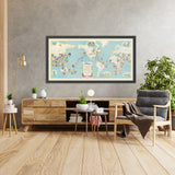 Old Pictorial Map of Atlas Sky Merchant Round-the-World Flight (DC-4), 1948: Honolulu, Canton Is., Tokyo, Cairo, Sydney