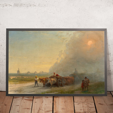 A framed image of Ox-Carts in the Ukrainian Steppe by Ivan Konstantinovich Aivazovsky, 1888