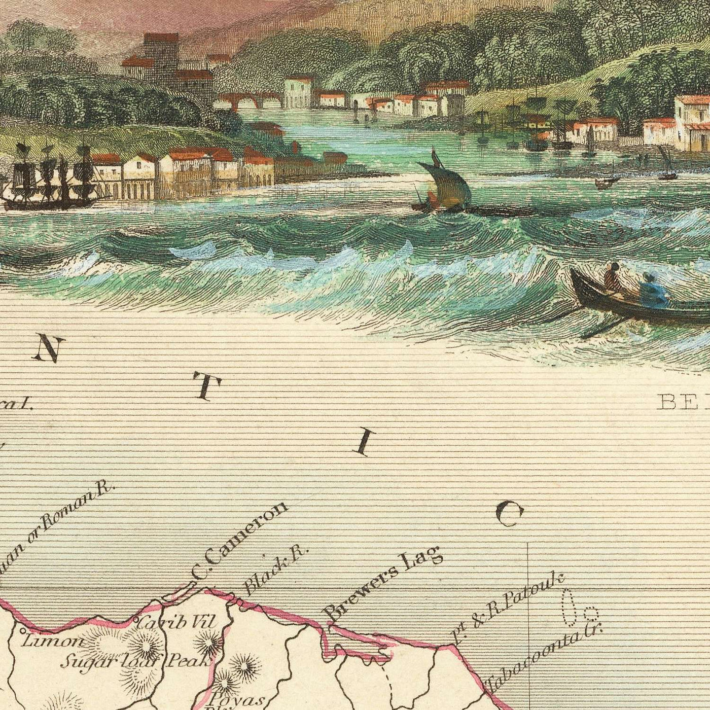 Old Map of Central America by John Tallis, 1851: Guatemala, Honduras, Antigua, Belize, Mosquito Territory, Nicaragua
