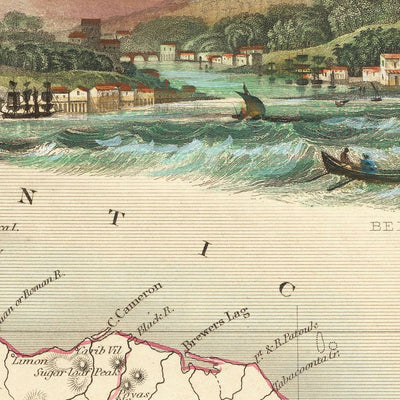 Old Map of Central America by John Tallis, 1851: Guatemala, Honduras, Antigua, Belize, Mosquito Territory, Nicaragua