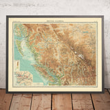 Antiguo mapa de Vancouver y Columbia Británica de Bartholomew, 1922: Victoria, Montañas Rocosas, Isla de Vancouver, río Fraser 