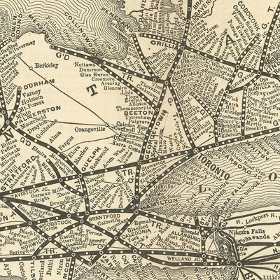 Mapa antiguo de Ontario y los Grandes Lagos, 1898: Toronto, Chicago, las cataratas del Niágara, el río San Lorenzo y Detroit