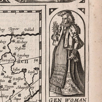 Mapa antiguo de Alemania de Speed, 1626: Berlín, Hamburgo, Múnich, Mar del Norte, Mar Báltico