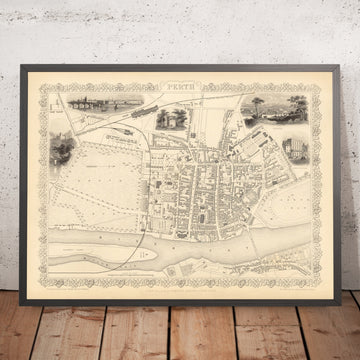 Old Map of Perth, Scotland by Rapkin, 1851: River Tay, North Inch, South Inch, High Street, Tay Street
