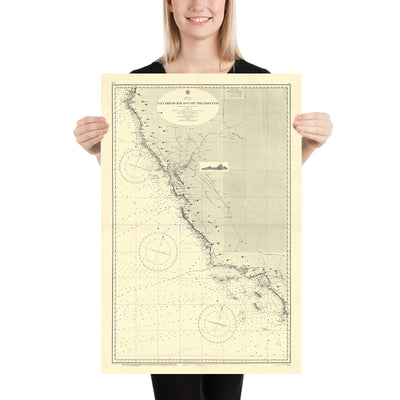 Old Californian Coast Map, 1955: SF Bay, LA Harbor, San Diego to Cape Mendocino Nautical Chart