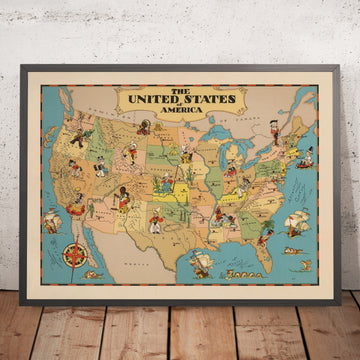 Old Pictorial Map of the United States by White, 1935: NYC, Los Angeles, Chicago, Alaska & Hawaii, Panama Canal Zone