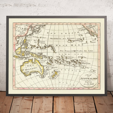 Old Map of the Pacific Rim by Walch, 1817: Australia, Early Coastlines, European Exploration