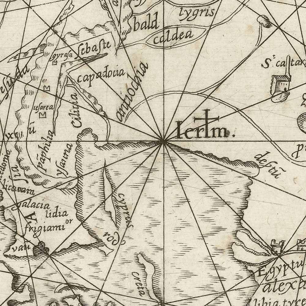 Medieval World Map Centred on Jerusalem by Vesconte, 1611: Portolan Mappa Mundi