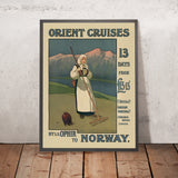 Affiche de voyage Norvège : Orient Cruises sur le S.S. Ophir par John Hassall 