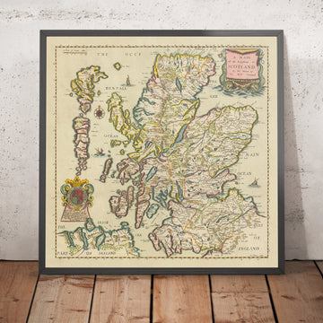 Seltene barocke Karte von Schottland von Blome, 1670: Edinburgh, Glasgow, Highlands, Flüsse, Loch Ness 