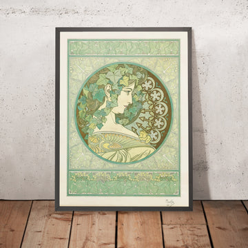 A framed image of Ivy by Alphonse Mucha, 1901