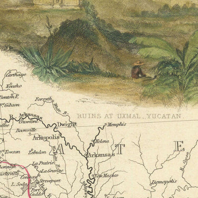 Old Map of Mexico, California & Texas by Tallis, 1851: Gold Rush, Texas Republic, Yucatan, Rio Grande, Pre-Gadsden Border