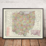 Old Business Atlas Map of Ohio, 1911: Columbus, Cleveland, Cincinnati, Toledo, Railroads