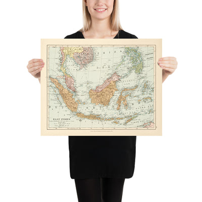 Old Map of the East Indies by Stanford, 1926: Indonesia, Malaysia, Philippines, Railways