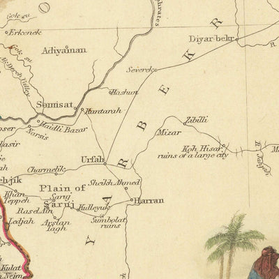 Old Map of Syria & Cyprus by John Tallis, 1851: Palestine, Lebanon, Damascus, Jerusalem, Beirut, Nicosia
