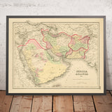 Old Map of Persia & Arabia by Colton, 1857: Middle East, Persian Gulf, Zagros Mountains