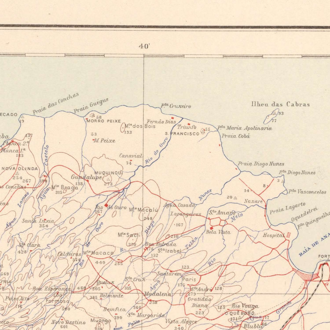 Old Map of São Tomé, 1945: São Tomé, Neves, Trindade, Rivers, Mountains