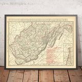 Old Railroad Map of West Virginia, 1896: Charleston, Huntington, Ohio River, B&O RR, New River Gorge