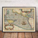 Erste Karte des Pazifischen Ozeans von Ortelius, 1606: Magellans Schiff Victoria 