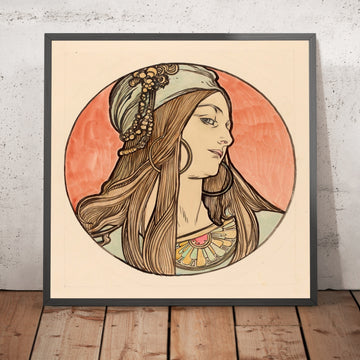 A framed image of Stained-Glass Window for the Fouquet Boutique Façade by Alphonse Mucha, 1860