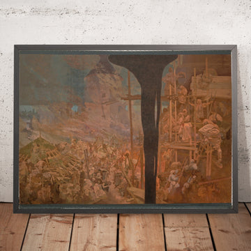 A framed image of The Defence of Szigetvár Against the Turks by Alphonse Mucha, 1912