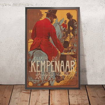A framed image of Elixir De Kempenaar Vintage Advertising Poster by Adolfo Hohenstein, 1906