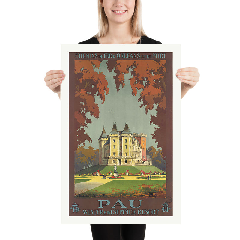 Pau Travel Poster: Winter and Summer Resort by Chemins de fer d’Orléans et du Midi, 1910