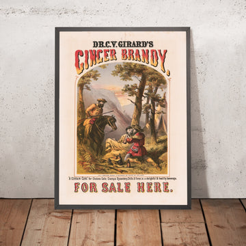A framed image of Dr. C. Y. Girard’s Vintage Ginger Brandy Poster, 1860