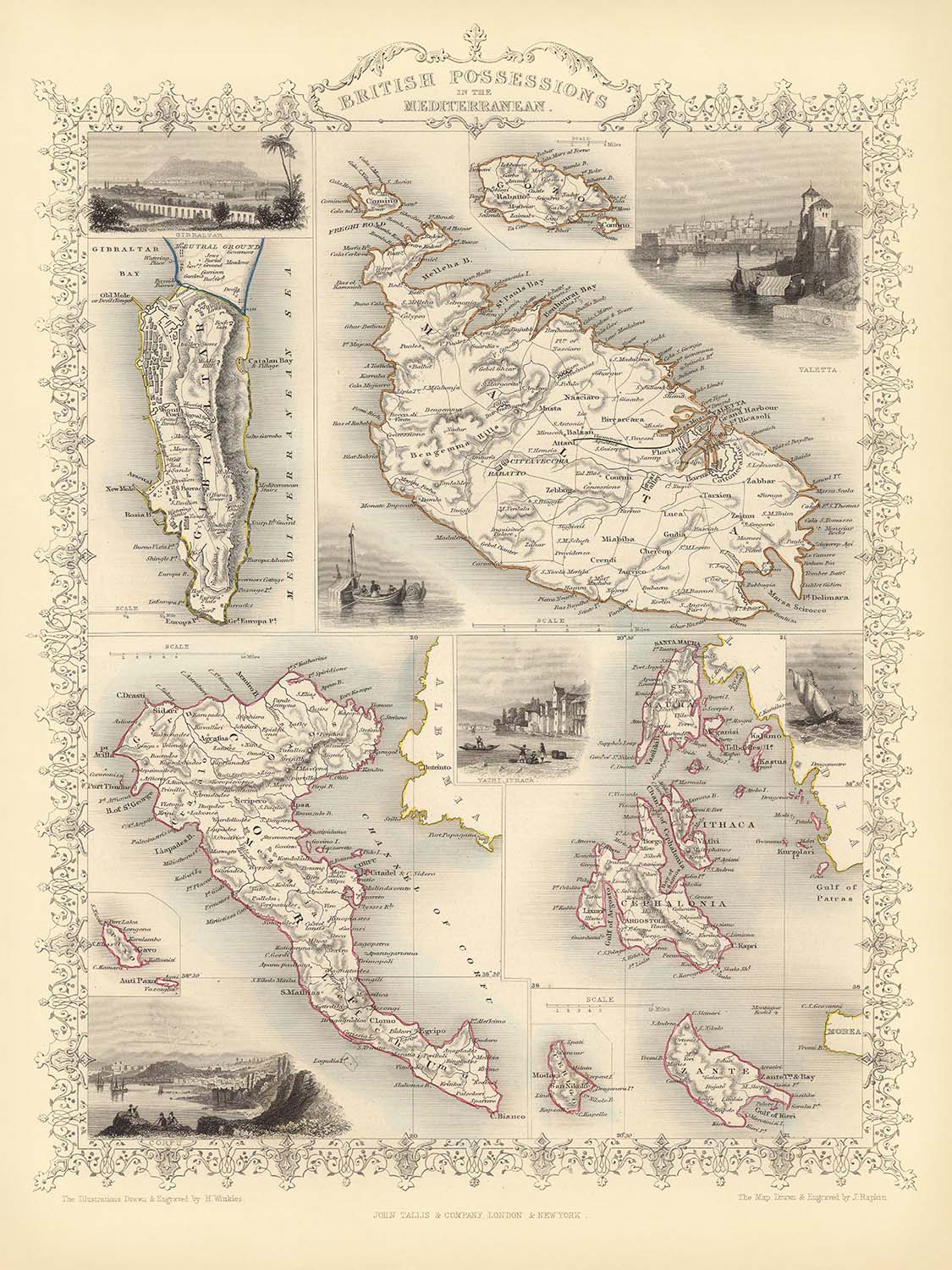 Old Map of the British Empire in the Mediterranean, 1851: Gibraltar, Malta, Corfu, Zante, Etc.