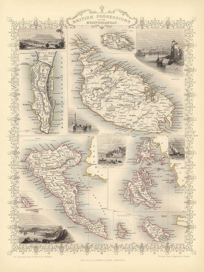 Old Map of the British Empire in the Mediterranean, 1851: Gibraltar, Malta, Corfu, Zante, Etc.